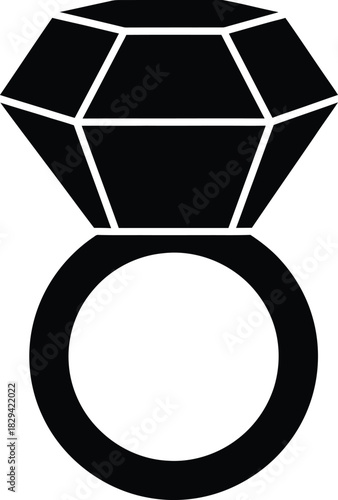 Simple Christmas Black Silhouette of a Diamond Engagement Ring on a White Background jewelry wedding
