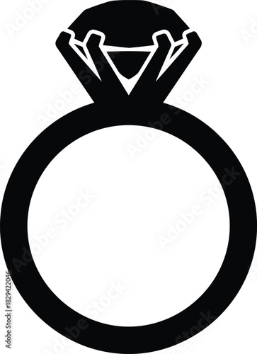 Simple Christmas Black Silhouette of a Diamond Engagement Ring with a Solitaire Gemstone diamond ring wedding ring