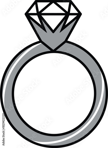 Stylized gray outline icon of a diamond engagement ring with Christmas black outlines on a white background wedding