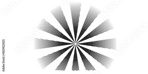 Dynamic halftone burst effect for striking designs, bold presentations, and eye-catching web elements that add a vintage-modern flair to any project