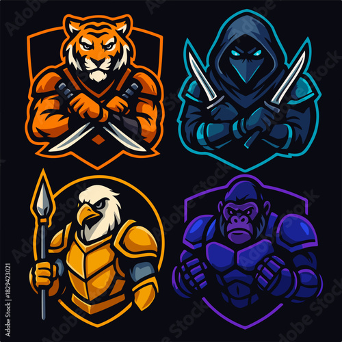 Animal Warrior And Assassin Esport Mascot Logo Bundle Illustration