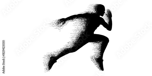 Dynamic silhouette of a runner in motion, embodying speed and power, perfect for fitness, sports and determination themes, originally designed as vector art