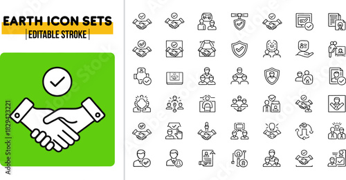 Futuristic Earth thin linear vector illustration icons set with editable stroke, featuring reliable, comitment, unity, trust, consistency, friend, trusted, truth, loyalty, belief, swea thin line art. 