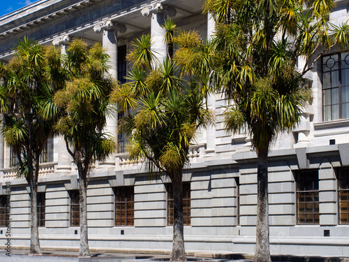 New Zealand Parliament House Wellington with Cabbage trees