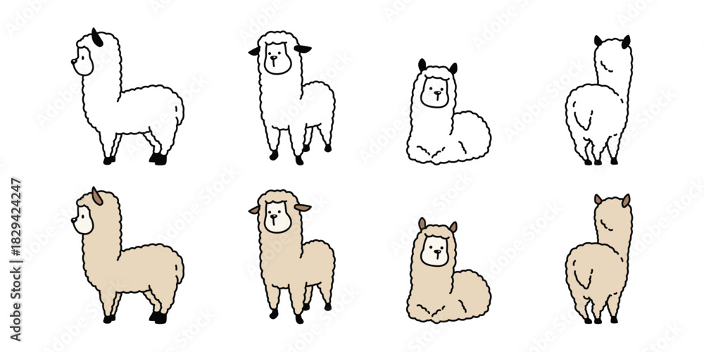 Naklejka premium alpaca vector llamas cartoon character mascot icon logo doodle symbol illustration design isolated