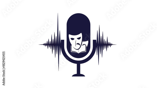 Podcast drama logo with mask and sound wave