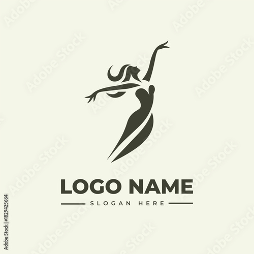 Elegant Dancer Vector Logo Graceful Woman Illustration with Engraving Elements