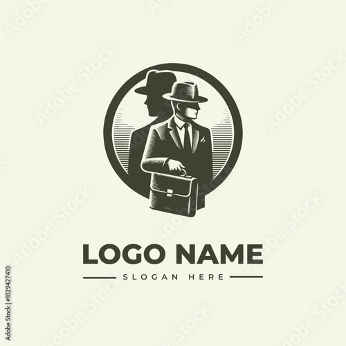 Elegant vector logo illustration of a businessman in engraping style, professional and sophisticated