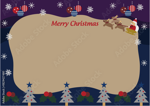 クリスマスの風景　サンタクロースが空を飛ぶチラシやポスター用ベクターイラスト素材