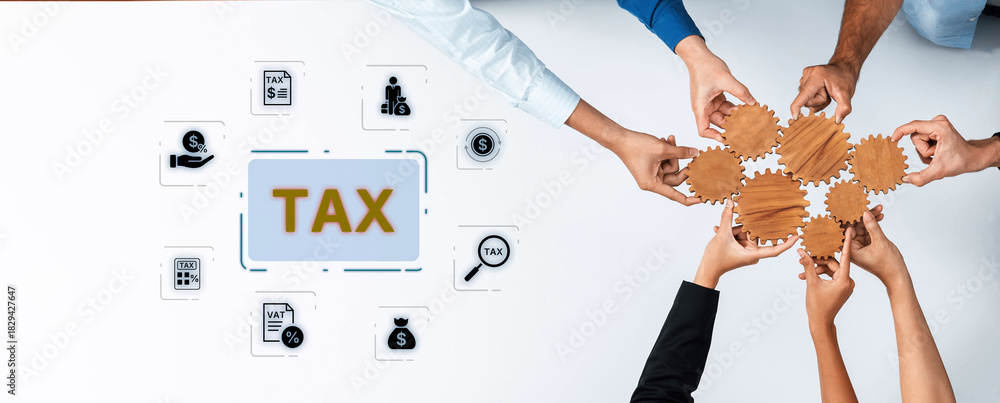 Obraz premium Concept of tax preparation and financial compliance. Filing official tax documents and forms for government reporting, auditing, and financial accounting purposes. Fermion