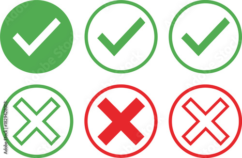 Green checkmarks and red crosses in circles check mark