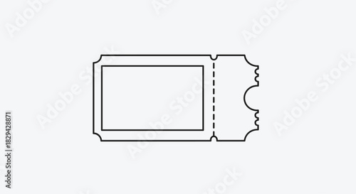 Minimalist black outline icon of a classic ticket featuring a perforated dashed line for tearing and entry.