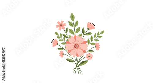 Beautiful bouquet of delicate pink flowers with lush green leaves creating a vibrant and charming floral arrangement.