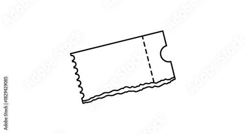 Minimalist outline illustration of a torn ticket with a jagged edge indicating usage or a split.