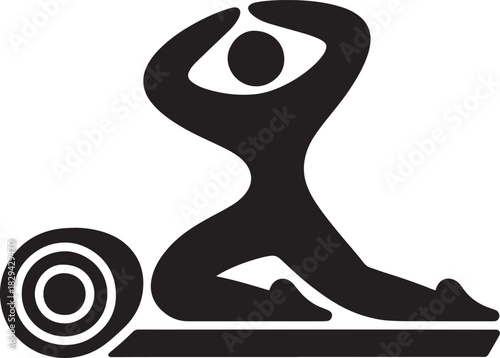 Dynamic Yoga Pose Silhouette with Mat for Fitness, Wellness, and Exercise Concepts