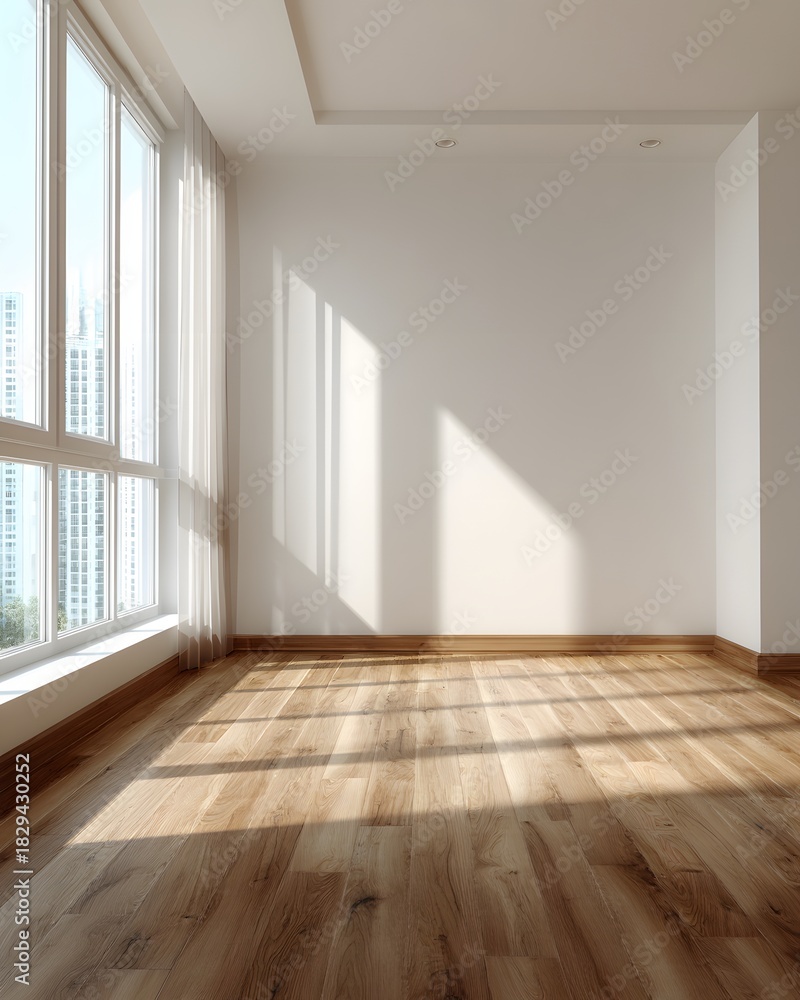 Obraz premium Plain wall room interior soft warm tone natural wood base clear daylight