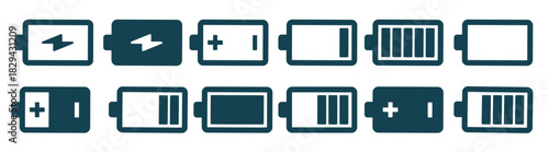 Battery Icons Set Design Collection Power Energy Charge Level Indicators Graphic