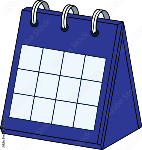 Blue desk calendar with blank grid pages and spiral binding vector illustration EPS file download.
