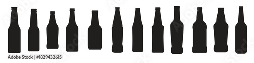  bottles black isolated icons set on white background 
