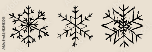Snowflake Grunge Brush Stroke Drawing Vector Set