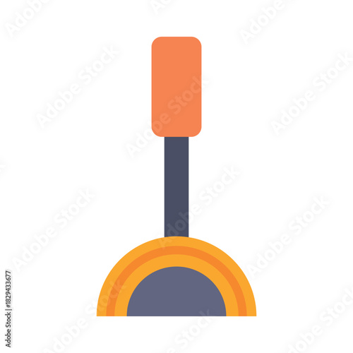 A flat design illustration of a toilet plunger with an orange handle and a yellow bell.