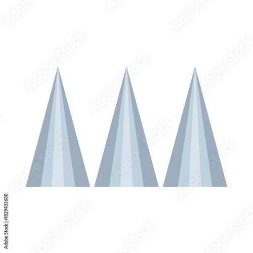Three identical, light-blue, cone-shaped party hats arranged side-by-side on a white background.