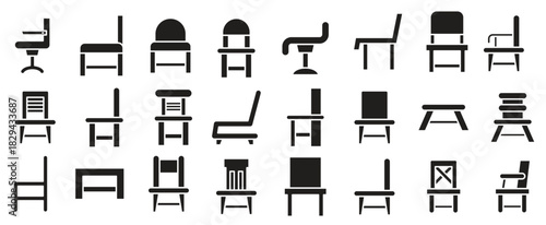 chair bench and stool icons set
