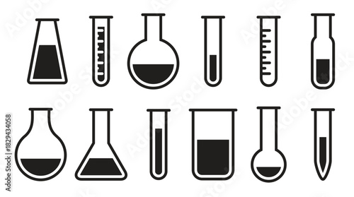 chemical lab equipment isolated icons on white background 