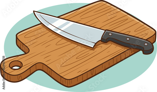 Vector illustration of a cutting board and knife.