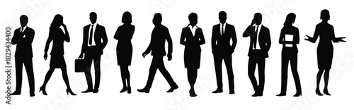 Business professionals in various poses and actions business people silhouettes
