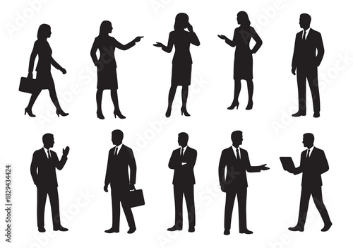business professionals in silhouette various activities