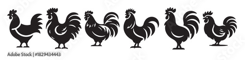  chicken bird black silhouette bundle isolated on white