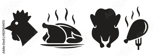 chicken fried chicken icons set black on a white background