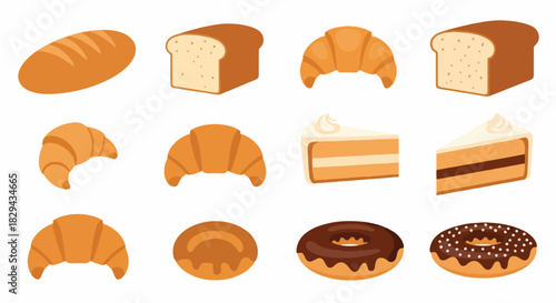 Assorted baked goods collection with transparent background