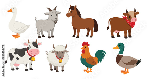 collection of diverse farm animals in cartoon style