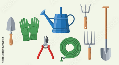 Gardening tools collection with transparent background