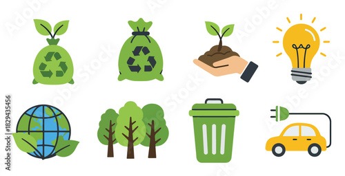 collection of green ecofriendly icons representing .eps