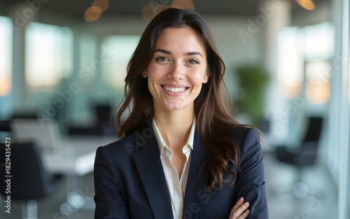 Wallpaper Mural Confident businesswoman smiling in a modern office setting. High quality Torontodigital.ca