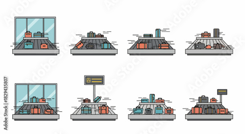 Airport baggage check-in counters with luggage