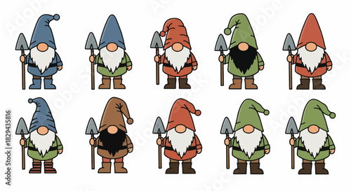 Gnomes with pickaxes in various colors
