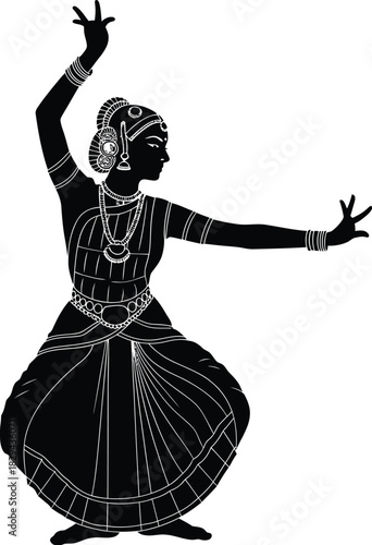 Elegant silhouette of an indian classical dancer in traditional attire performing a graceful pose
