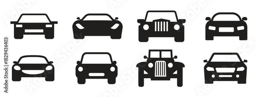 car icons set black on a white background