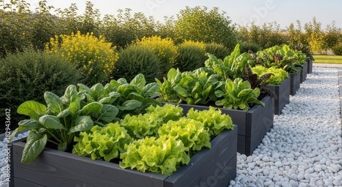 Healthy Vegetables Growing in Raised Garden Beds Outdoors
