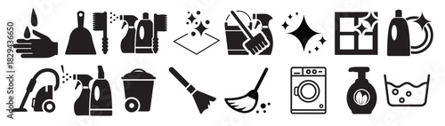 clean vector icons set cleaning illustration sign