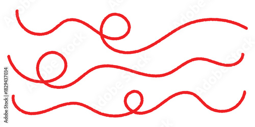 Red thread isolated on a white background. Red silk thread looped in a circle form, symbolizing vector thread of fate.