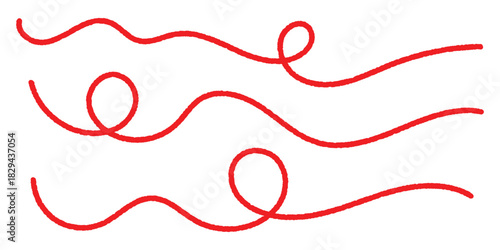 Red thread isolated on a white background. Red silk thread looped in a circle form, symbolizing vector thread of fate.