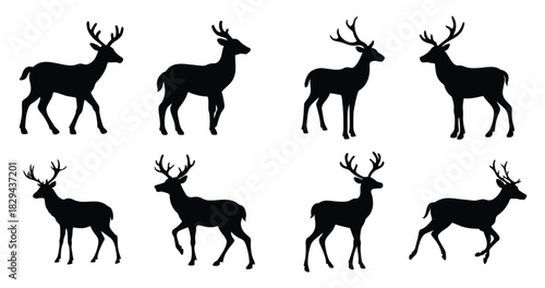 Deer silhouette vector set with antlers for wildlife and nature designs