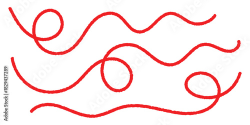 Red thread vector. Red thread looped in a swirl line, symbolizing vector. Line of red yarn, long red thread icon isolated on a white background.