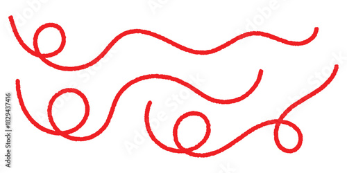 Red thread vector. Red thread looped in a swirl line, symbolizing vector. Line of red yarn, long red thread icon isolated on a white background.