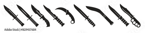 combat knives icons set